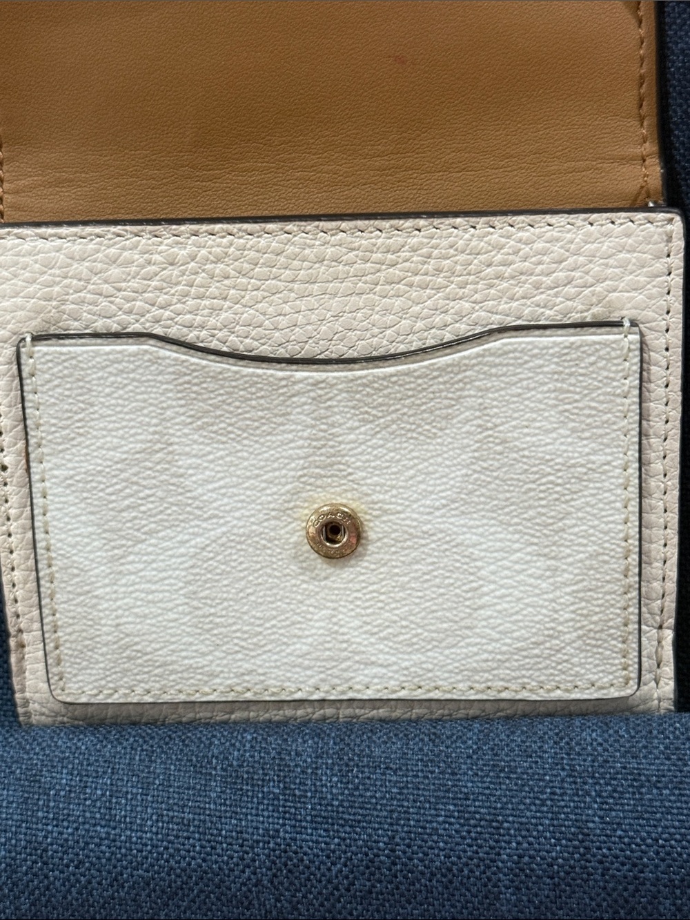 Coach Pebbled Leather Small Wallet in Chalk and Cream with Gold Hardware - Picture 5 of 14